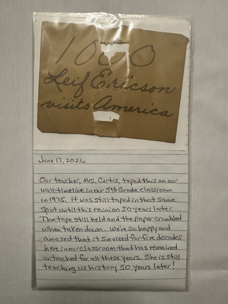 Mrs Curtis's elegant handwriting on her timeline note