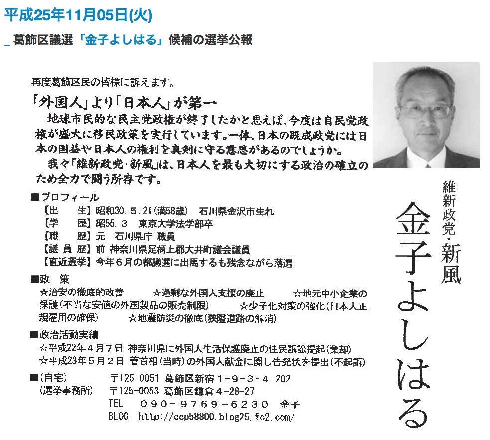 KanekoYoshiharuPolicies2013